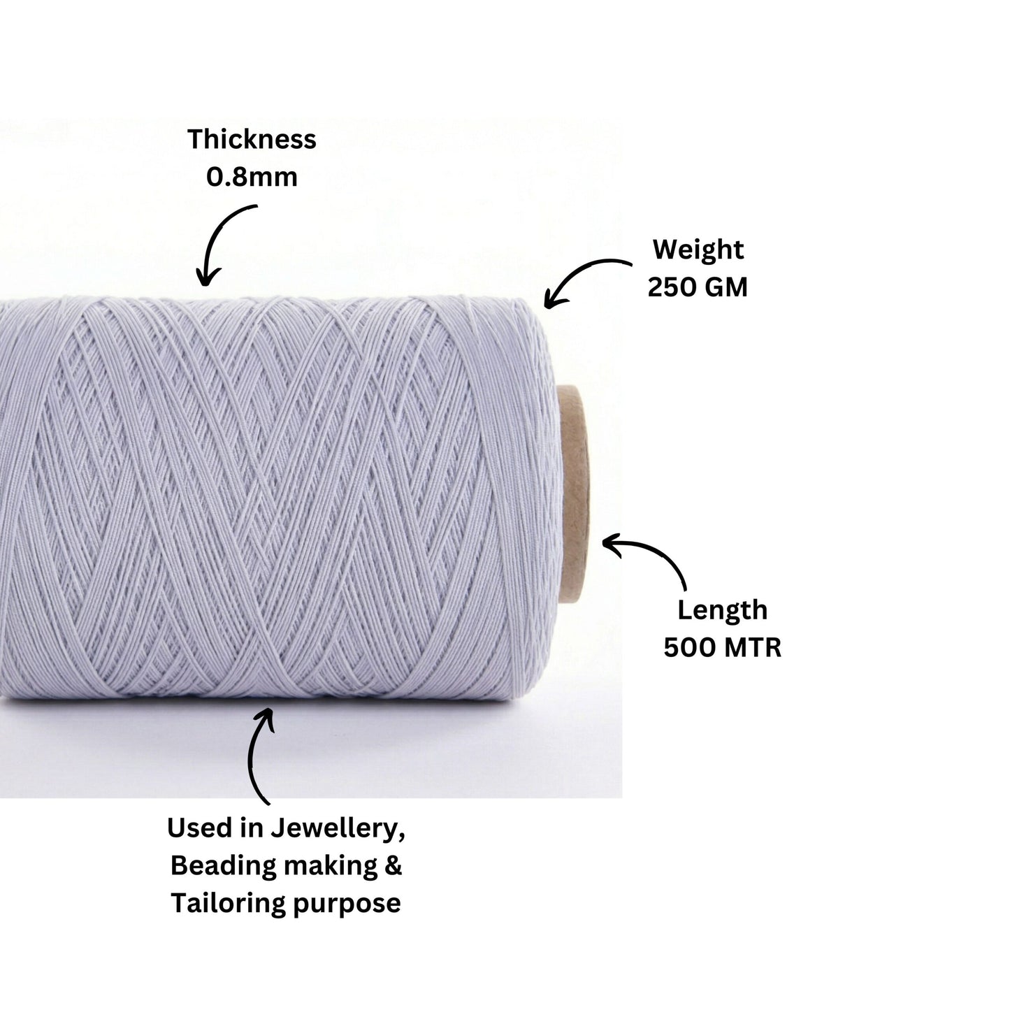 DAMODARAM 0.8mm Elastic Thread Cone for Making Jewelery, Bracelet, Necklace Beading Art Craft & DIY Projects (Each 500 MTR)