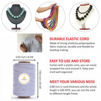 0.8mm Elastic Thread Cone for Making Jewelery, Bracelet, Necklace Beading Art Craft & DIY Projects (Each 500 MTR)