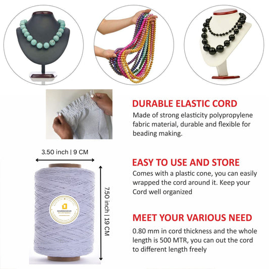 DAMODARAM 0.8mm Elastic Thread Cone for Making Jewelery, Bracelet, Necklace Beading Art Craft & DIY Projects (Each 500 MTR)