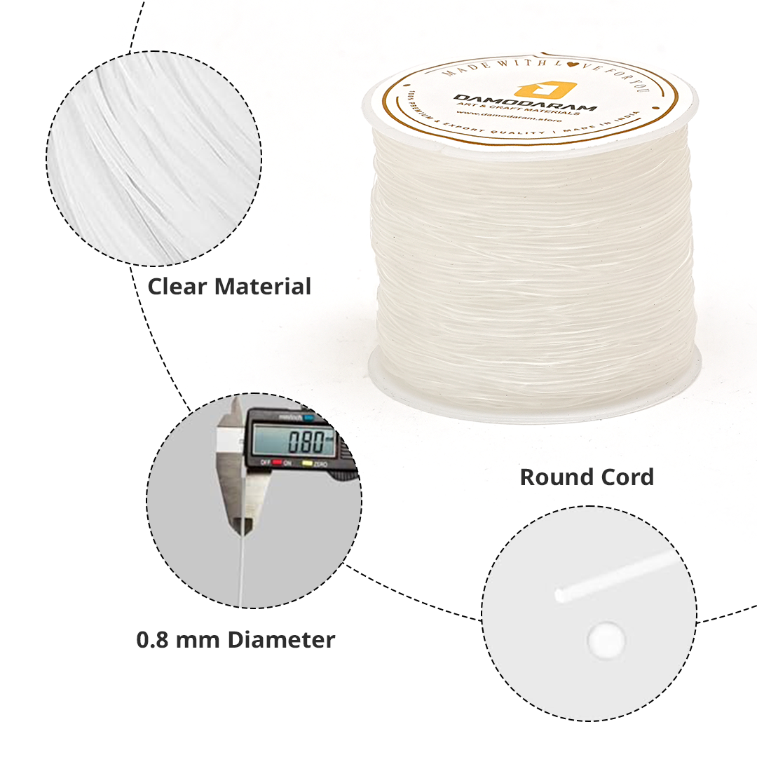 DAMODARAM Transparent Elastic Thread for Making Jewelery, Bracelet, Necklace Beading Art Craft & DIY Projects (100 MTR)