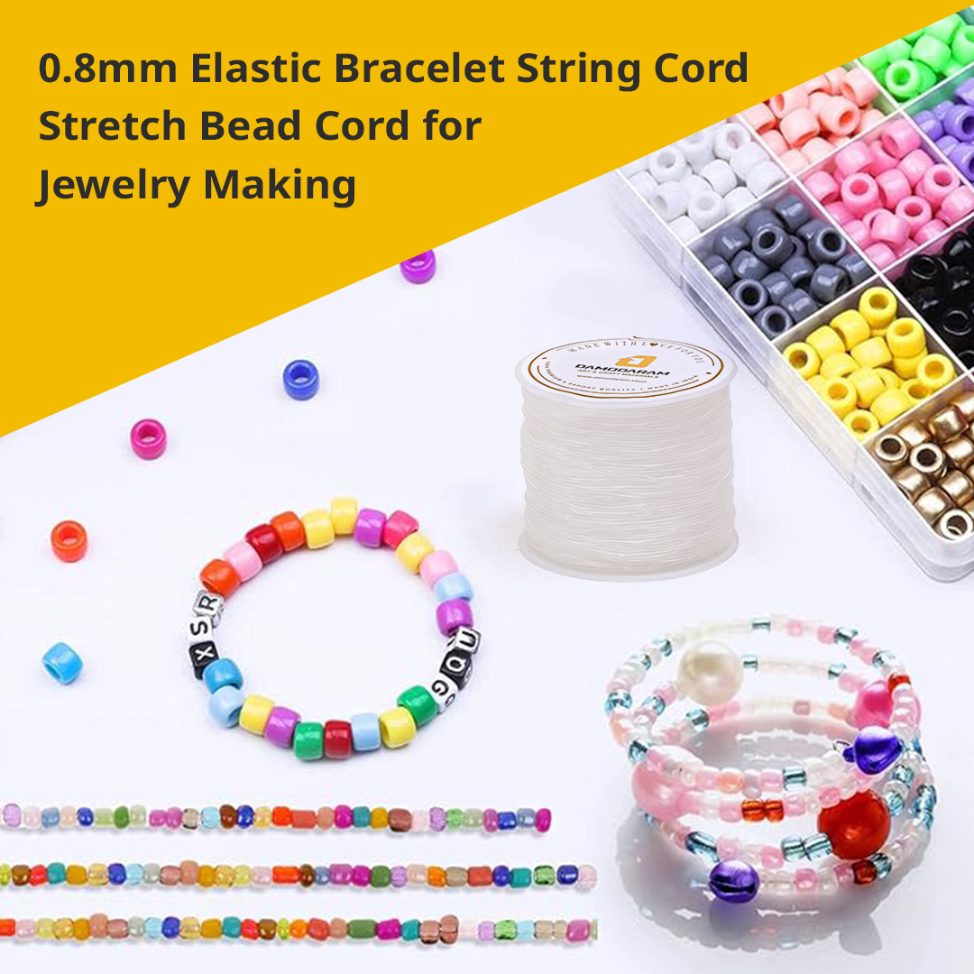 DAMODARAM Transparent Elastic Thread for Making Jewelery, Bracelet, Necklace Beading Art Craft & DIY Projects (100 MTR)