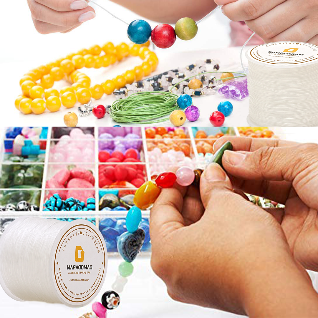 DAMODARAM Transparent Elastic Thread for Making Jewelery, Bracelet, Necklace Beading Art Craft & DIY Projects (100 MTR)