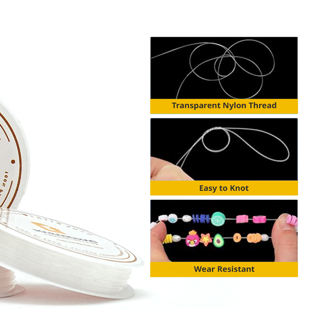 DAMODARAM Transparent Elastic Thread for Making Jewelery, Bracelet, Necklace Beading Art Craft & DIY Projects (10 MTR)