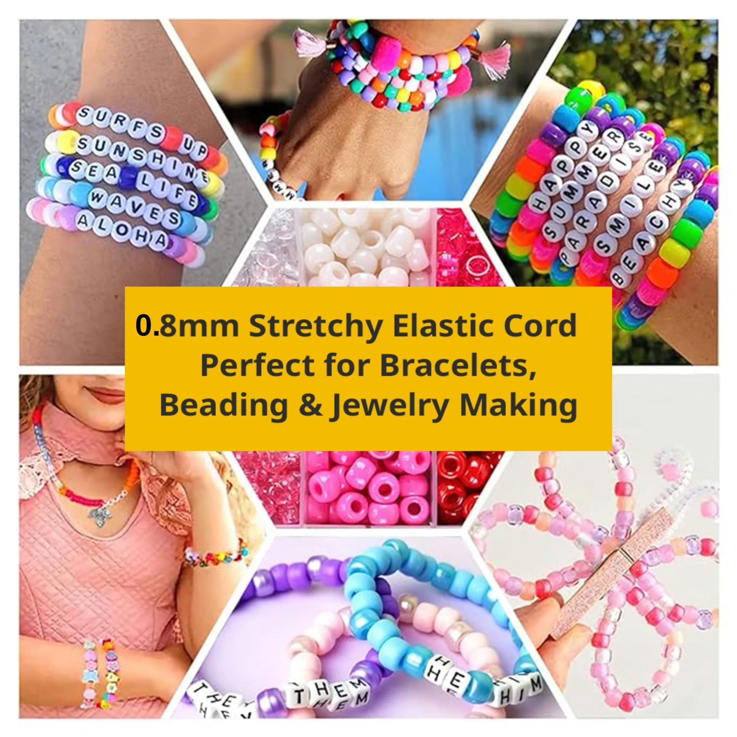 DAMODARAM Transparent Elastic Thread for Making Jewelery, Bracelet, Necklace Beading Art Craft & DIY Projects (10 MTR)
