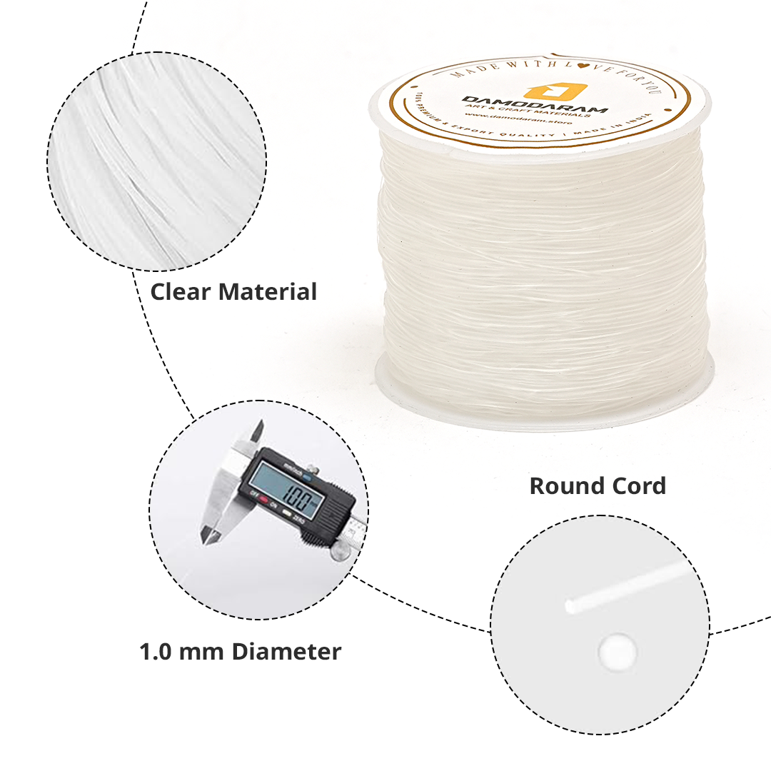 DAMODARAM Transparent Elastic Thread for Making Jewelery, Bracelet, Necklace Beading Art Craft & DIY Projects (100 MTR)