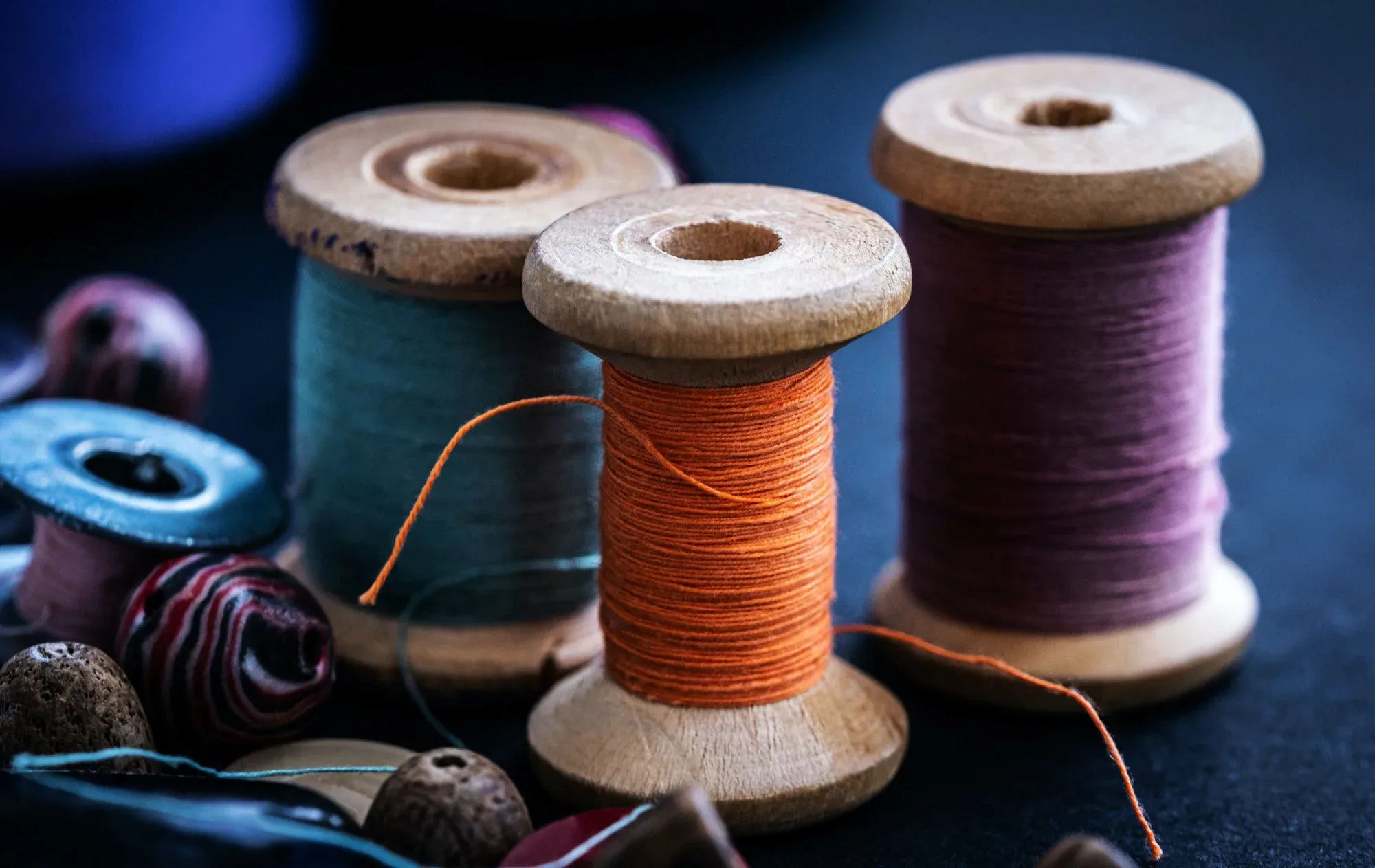 Retro threads on wooden bobbins